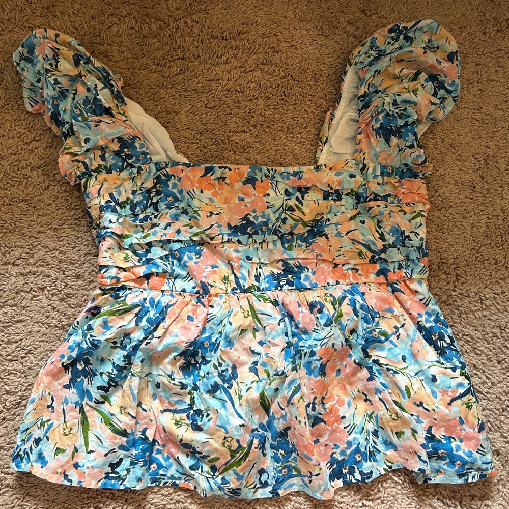 Colorful Floral Ruched Babydoll Top